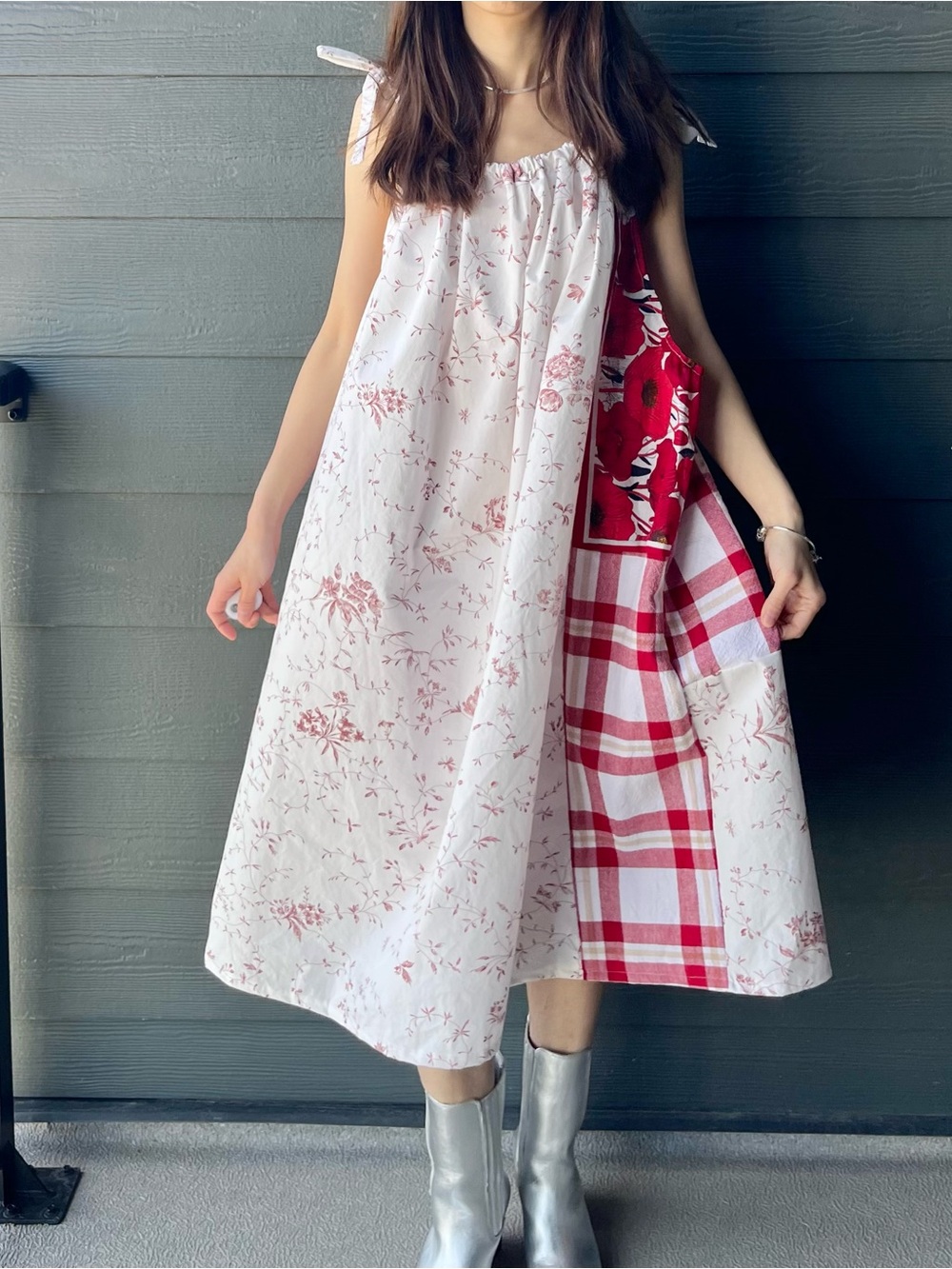 Handmade Quilted Flour Sack Patchwork Sundress with Shoulder Ties SKU 05037 - Picture 11 of 16